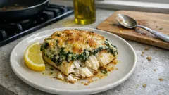 Überbackener Fisch mit Zitronen-Spinat – in 12 Minuten saftig aus dem Ofen