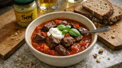 Schwedischer Elch-Eintopf: herzhaft geschmort mit Paprika und einem Klecks saure Sahne