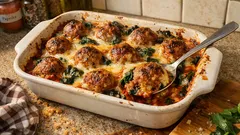 Hackbällchen-Pfanne al forno: mit Spinat und goldbraunem Käse in 20 Minuten