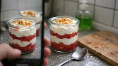 Dessert im Glas: Mascarponecreme mit Rhabarber-Himbeer-Kompott ganz einfach