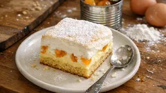 Schneller Aprikosenkuchen mit Vanillepudding und luftigem Schmandguss