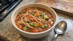 Spaghetti-Gemüsesuppe in Tomatenbrühe – mit Erbsen, schnell und sättigend